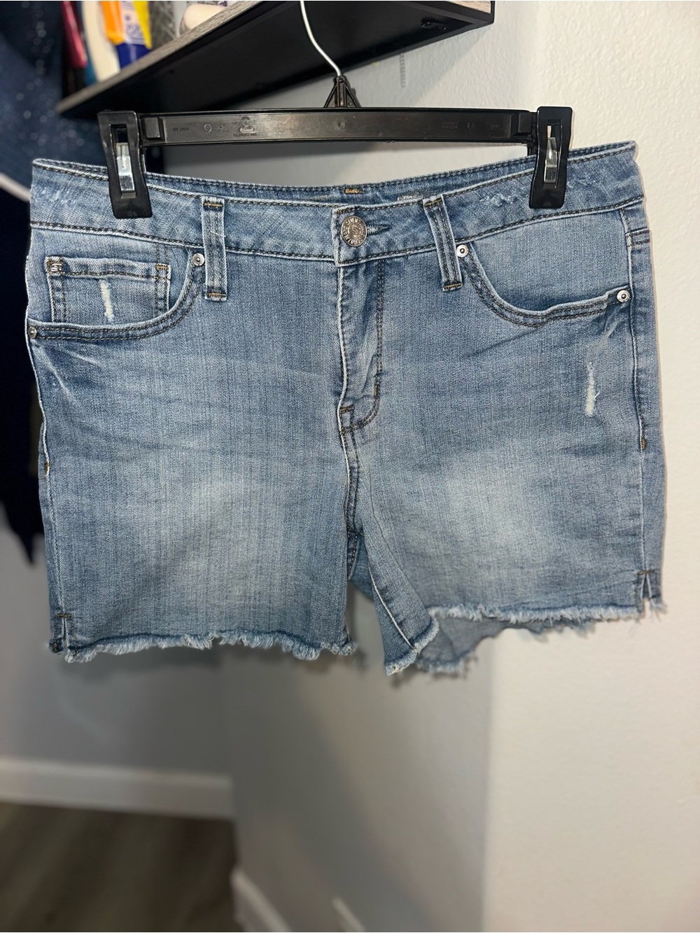 Seven7 Light Blue Frayed Hem Denim Shorts